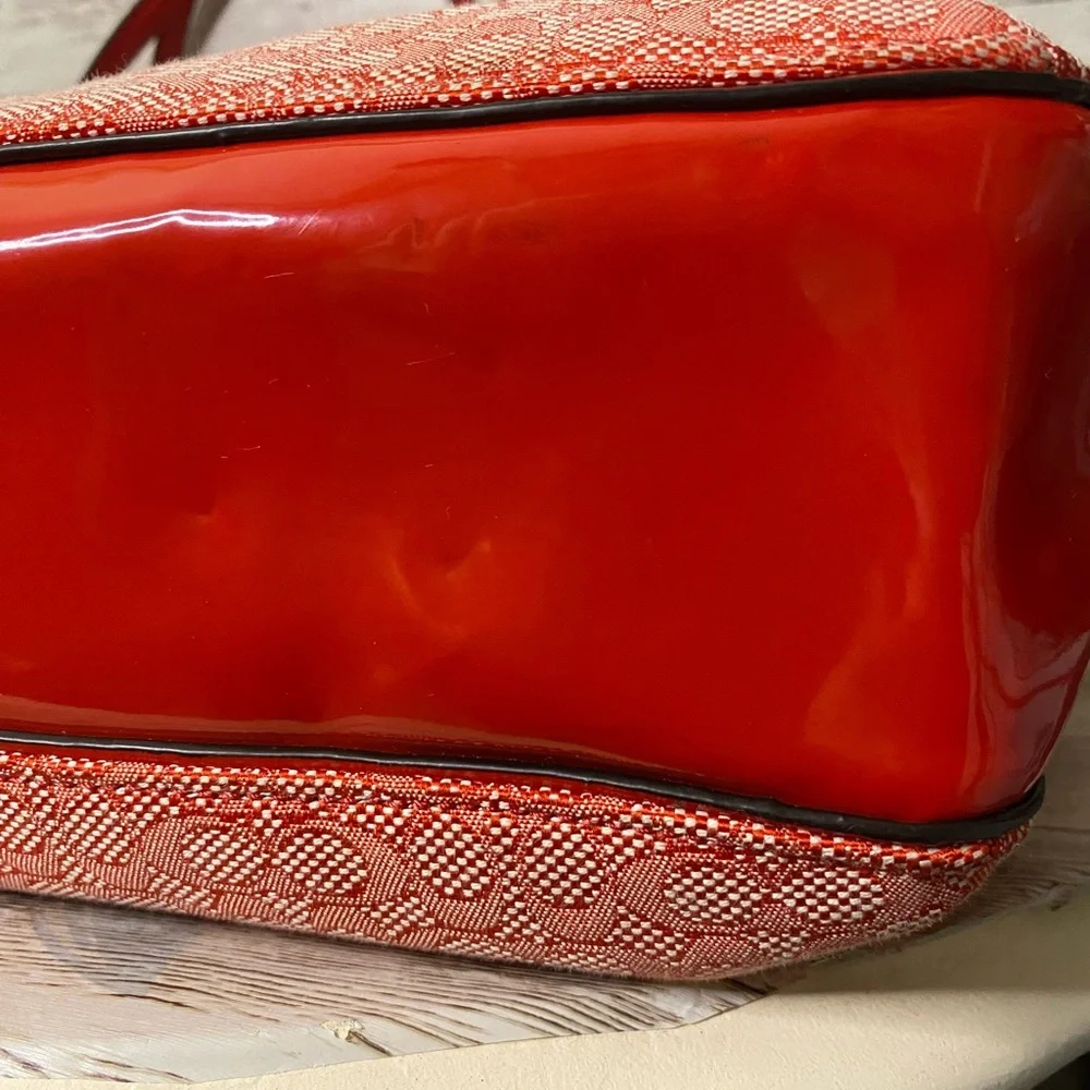 Coach Signature Jacquard Zip Top Designer Tote Poppy Red C1359-25051 EUC - Picture 8 of 12